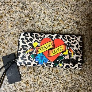 Ed Hardy Leopard Print Key Holder with Heart and Floral Design